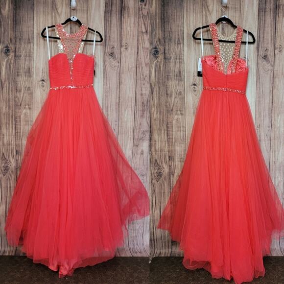 NWT Sherri Hill Rhinestone Halter Gown, Style # 50143 in Coral, Sz 6 - Picture 2 of 9